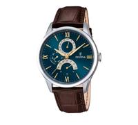 Festina Montre F16823/A Multifonction Analogique Avec dateur Bracelet marron Cadran bleu ensoleillé