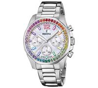 Festina Montre Femme Analogique Acier Inoxydable 316L Argenté - Quartz Chronographe - Verre minéral Haute résistance - Étanche 10 ATM F20606/2 - Boyfriend Collection