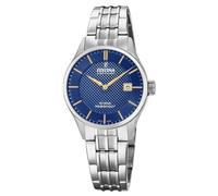Festina Swiss Made Montre Femme Analogique Acier Inoxydable 316L Argenté - Mouvement Quartz - Verre Saphir Résistant - Étanche 10 ATM - Calendrier F20006/3 - Classic Steel