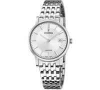 Festina Swiss Made Montre Femme Analogique Acier Inoxydable 316L Argenté - Mouvement Quartz - Verre Saphir Résistant - Étanche 5 ATM - Calendrier F20019/1 - Classic Steel