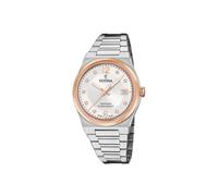 Festina Swiss Made Montre Femme Analogique Acier Inoxydable 316L Argenté - Mouvement Quartz - Verre Saphir Résistant - Étanche 10 ATM - Calendrier F20037/1 Rive Collection