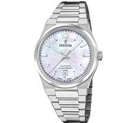 Festina Swiss Made Montre Femme Analogique Acier Inoxydable 316L Argenté - Mouvement Quartz - Verre Saphir Résistant - Étanche 10 ATM - Calendrier F20052/1 Rive Collection