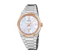 Festina Swiss Made Montre Femme Analogique Acier Inoxydable 316L Argenté - Mouvement Quartz - Verre Saphir Résistant - Étanche 10 ATM - Calendrier F20066/1 Rive Collection
