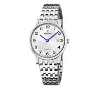 Festina Swiss Made Montre Femme Analogique Acier Inoxydable 316L Argenté - Mouvement Quartz - Verre Saphir Résistant - Étanche 5 ATM - Calendrier F20019/4 - Classic Steel