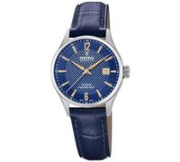 Festina Swiss Made Montre Femme Analogique Cuir Bleu - Mouvement Quartz - Verre Saphir Haute Résistance - Étanche 10 ATM - Élégante, Classique et Vintage - Calendrier F20009/3