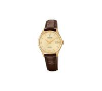 Festina Swiss Made Montre Femme Analogique Cuir Marron - Mouvement Quartz - Verre Saphir - Étanche 10 ATM - Élégante, Classique et Vintage - Calendrier F20011/6 - Classic Leather