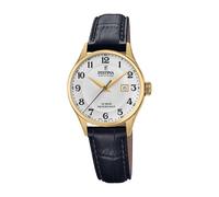Festina Swiss Made Montre Femme Analogique Cuir Noir - Mouvement Quartz - Verre Saphir - Étanche 10 ATM - Élégante, Classique et Vintage - Calendrier F20011/5 - Classic Leather