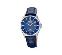 Festina Swiss Made Montre Homme Analogique Cuir Bleu - Quartz Date - Verre Saphir Résistant - Étanche 10 ATM Élégante - F20007/6 Classic Leather