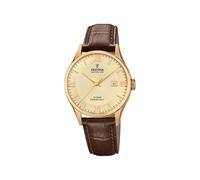 Festina Montre pour homme F20010/5 Swiss Made Bracelet classique Boîtier en acier inoxydable 316L Doré Bracelet en cuir marron, beige