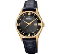 Festina Swiss Made Montre Homme Analogique Cuir Noir - Quartz Date - Verre Saphir Résistant - Étanche 10 ATM Élégante - F20010/4 Classic Leather