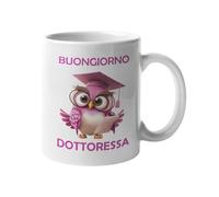 Festival dei Gufi - Tasse pour docteur avec mignonne chouette avec lunettes diplômée porte-bonheur pour café et petit déjeuner à offrir - BONJOUR DOCTEUR - Céramique 350 ml