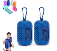 Festivalment Portable Cooling Towel,Lot de 2 Serviettes Rafraîchissantes,Serviette Sport Microfibre en microfibre douce à séchage rapide avec manchons en silicone portables pour Fitness,Yoga (Bleu)