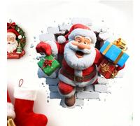 Festive Amovible 2026 New Christmas 2026 Autocollant mural créatif amusant 3D Père Noël Broken Wall Cartoon Décalcomanies de Noël, faciles à décoller et à coller, décoration murale de Noël pour fêtes