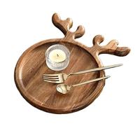 Festive Antler Platter - Wooden Christmas Tray for Food | Wood with Smooth, Charcuterie Board Display, Cheese Cookie Fruit Candy Snack Plate, Holiday Kitchen Table Party Home Decor