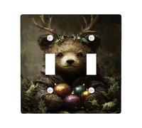Festive Bear Plaque de protection pour interrupteur de lumière/couvercles de prise, décoration de vacances marron terreux, plaques murales thermoplastique, double bascule de taille standard