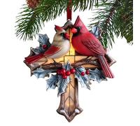 Festive Bird Pendant - Acrylic Christmas Ornaments | 2D Red Bird with Cross Design, Hangable Holiday Decoration for Tree, Window Bedroom, Kitchen Entryway, Apartment and Gathering