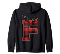 Festive Buffalo Plaid Bois de cerf Lettre F Sweat à Capuche