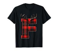 Festive Buffalo Plaid Bois de cerf Lettre F T-Shirt