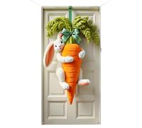 Festive Bunny Banner - Easter Door Cover for Celebration | Polyester Fabric with Carrot Print, Weatherproof Hanging Design, Bright Spring Colors for Porch Home Farmhouse Holiday Decor