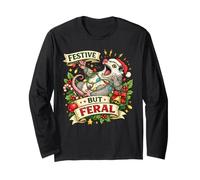Festive But Feral Opossum Christmas Funny Manche Longue