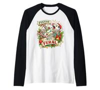 Festive But Feral Opossum Christmas Funny Manche Raglan