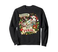 Festive But Feral Opossum Christmas Funny Sweatshirt
