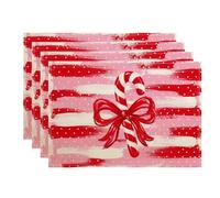 Festive Candy Cane Lot de 4 sets de table avec citation de Noël