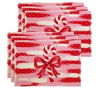Festive Candy Cane Lot de 6 sets de table avec citation de Noël