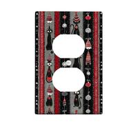 Festive Cat - Plaques d'interrupteur/couvercles de prise, motif vacances noir et rouge pour décoration murale, plaques murales en thermoplastique, prise duplex simple de taille standard