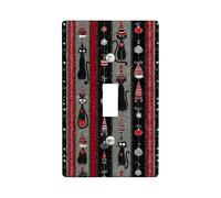 Festive Cat - Plaques d'interrupteur/couvercles de prise, motif vacances noir et rouge pour décoration murale, plaques murales en thermoplastique, taille standard à bascule simple