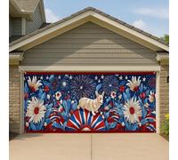 Festive Corgi Couverture de porte de garage Grande bannière patriotique vintage feux d'artifice Décorations d'été pour intérieur et extérieur Décoration de fond de fête 397 x 180 cm