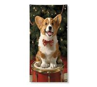 Festive Corgi Couverture de porte en forme de chien Corgi, décoration de portrait d'animal joyeux pour Noël, intérieur et extérieur, 91,4 x 183 cm
