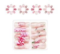 Festive Courte Presse Carré Sur Ongles Noël Flocons de Neige Faux Ongles Manucure Française Décoration Ongles Art 24 Pièces