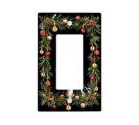 Festive Cow Plaque de protection pour interrupteur, décoration de Noël noire avec pin et ornements, plaques murales thermoplastique, taille standard simple à bascule