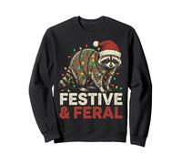 Festive & Feral Raton Laveur Portant Un Bonnet de Père Noël Amusant Noël Sweatshirt
