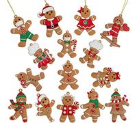 Festive Fix Décorations en Pain d'épices - Lot de 15 Motifs Assortis en Forme de Bonhomme en Pain d'épices - Décorations faciles à accrocher pour Arbres de Noël, guirlandes, fenêtres, cheminées, etc