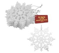 Festive Fix Lot de 12 Flocons de Neige à Paillettes à Suspendre de 10 cm, décorations de Noël en Forme de Flocon de Neige pour Les Vacances et Les fêtes | Décorations à Suspendre pour Sapin de Noël