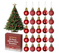 Festive Fix Lot de 25 Mini Boules de Noël Rouges Incassables à Suspendre - Décorations Brillantes, Mates et Pailletées - Légères et Durables pour Arbres, Maison