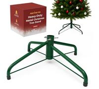 Festive Fix Support de Sapin de Noël Vert pour Vrais Arbres - Base de Sapin de Noël en métal Robuste avec vis réglables et trépied Stable - Support Durable pour Arbres de Noël véritables et