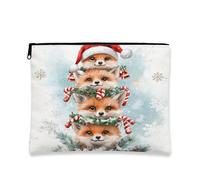 Festive Fox Trousse de maquillage en toile avec fermeture éclair Motif animaux mignons 17,8 x 22,9 cm