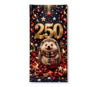 Festive Hedgehog Couverture de porte Bannière joyeuse étoiles dorées et rubans Décoration de vacances, toile de fond de célébration intérieure et extérieure 91,4 x 183 cm