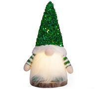Festive Holiday Nain de Noël en peluche avec éclairage intégré et détails pailletés pour décoration intérieure (vert)