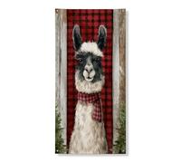 Festive Lama Couverture de porte Bannière rustique à carreaux pour décoration intérieure et extérieure, fournitures de fête de Noël 91,4 x 183 cm