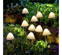 Festive Lights 10 LED Solar Champignons blanc chaud - Lampes solaires pour champignons pour extérieur - Décoration de champignons - Lampe solaire de jardin - Éclairage de balcon - Bornes solaires