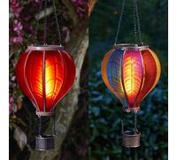 Festive Lights 45 cm - Lanterne solaire rouge et arc-en-ciel - Modèle montgolfière réaliste avec flamme - Utilisable à l'extérieur - Effet multicolore en verre - Lanterne SMD LED