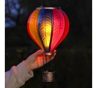 Festive Lights - 62 cm Solar Power XL Rainbow Stain Cool Fiesta Flamme réaliste d'extérieur suspendue LED SMD LED Hot Air Balloon Lantern - Effet verre multicolore - Lumière de jardin avec poignée