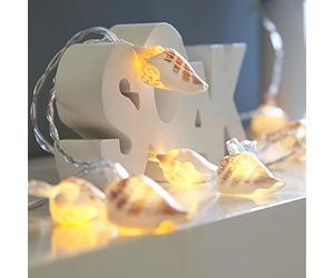 Festive Lights - Coquillage Décoration Mer Plage Guirlande Lumineuse 10 Vrais Coquillages LED 1,50 Mètre (à Piles)