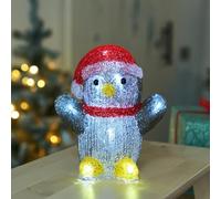 Festive Lights - Décoration de Noël en acrylique pingouin de 16 cm - 12 LED blanc froid, minuterie de 6 heures, fonctionne avec piles, certifié IP20, figurine autonome, design léger, pas de câble