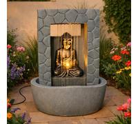 Festive Lights Fontaine solaire LED Bouddha - Gris - Aspect pierre - Fonctionnement solaire et USB - Pour l'intérieur et l'extérieur - 43 cm