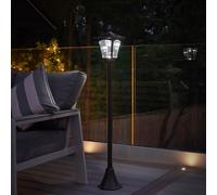 Festive Lights Lampadaire Solaire LED Noir Éclairage Blanc 120cm pour Jardin, Entrées, Chemins (Pile Rechargeable Incluse) - Ecologique et Economique